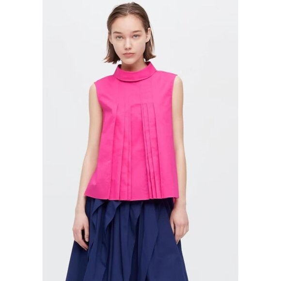 NWT UNIQLO x MARNI Pink Cotton Poplin Pleated Tucked Sleeveless Shirt, Size S - Picture 1 of 15